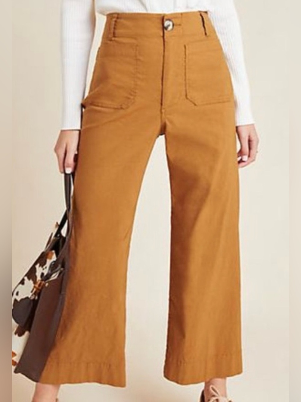 Mauve Wide-Leg High-Rise Crop Pants in Camel